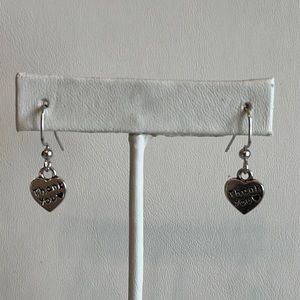 Silver Tone Thank You Heart Earrings